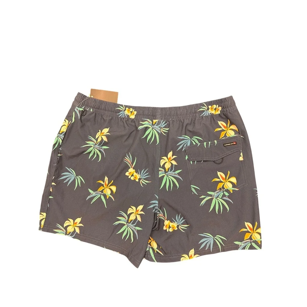 Quiksilver Mens Tropical Floral Swim Trunks Navy Blue Yellow 2XL QSM15VL049 NWT